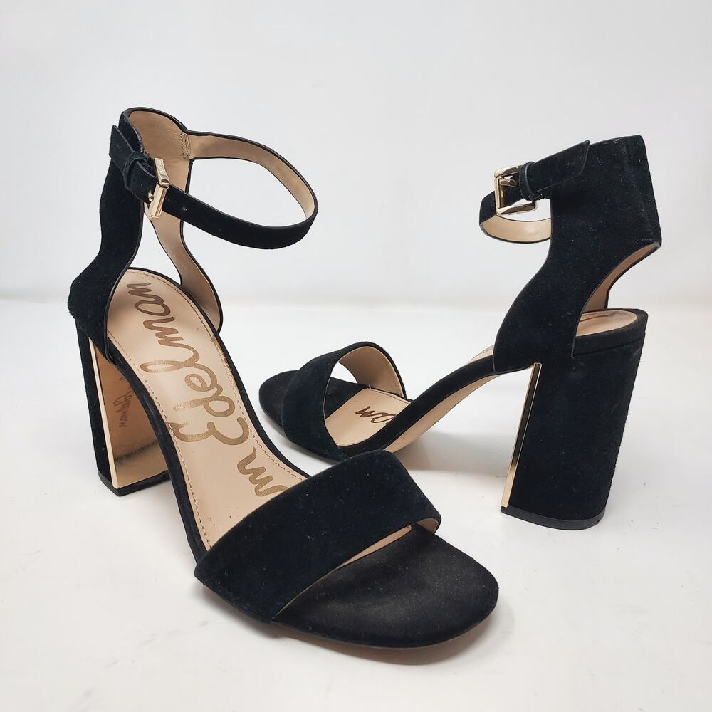 Sam Edelman Black Block Heel Peep Toe Cynthia Sandal Size 8.5